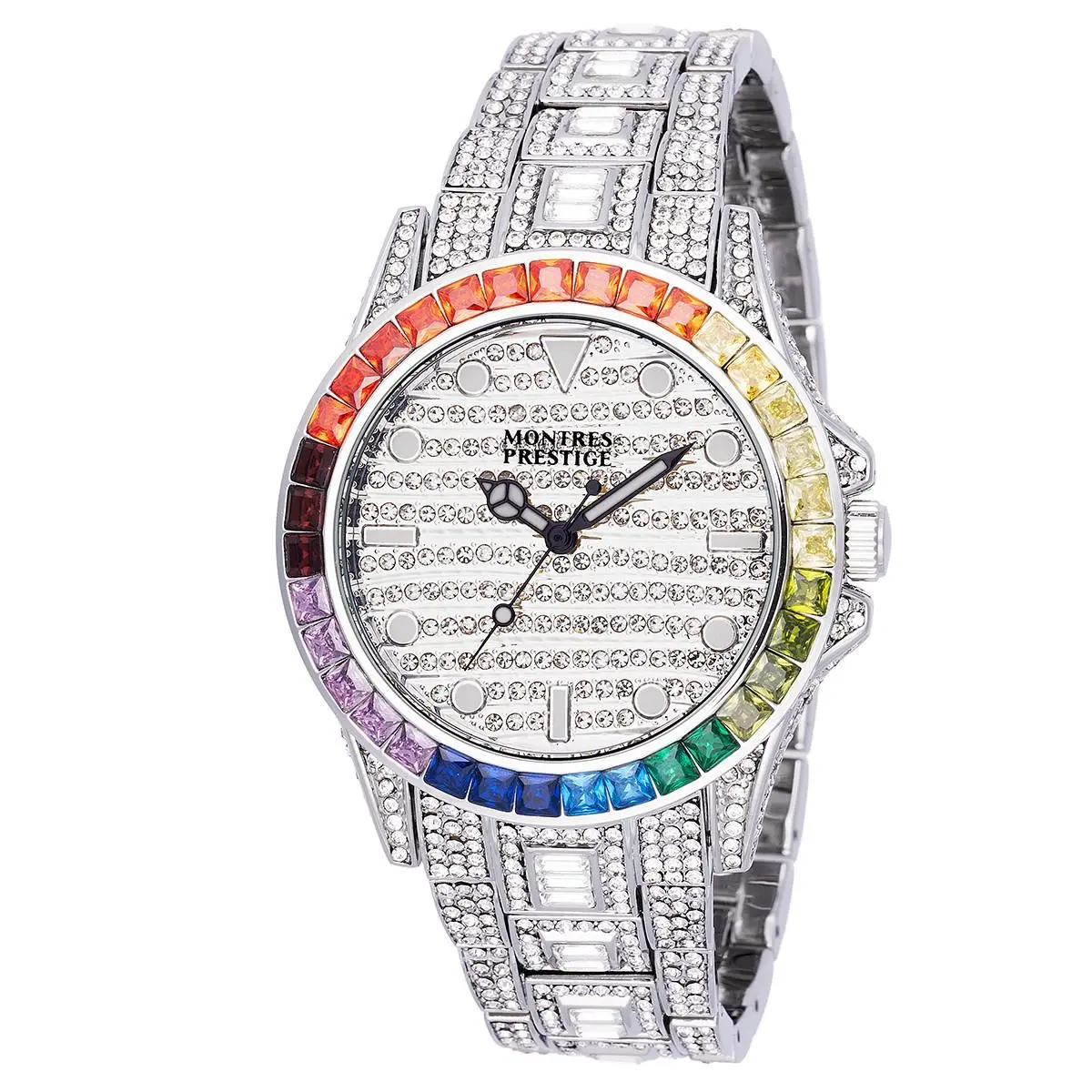 Montres Prestige Eclat X Invicta Men`s Watch - 42mm Silver/rainbow - Dial: Silver, Band: Silver, Bezel: Blue, Green, Multicolor, Red, Silver, Yellow