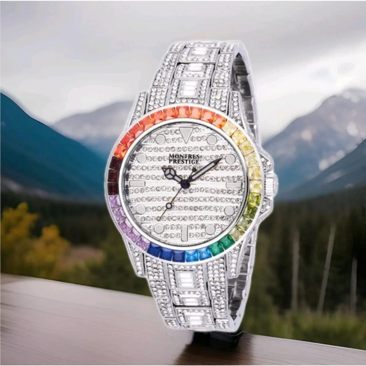 Montres Prestige Eclat X Invicta Men`s 42mm Quartz Crystal Silver Tone SS Watch - Dial: White, Band: Steel, Bezel: Multicolor