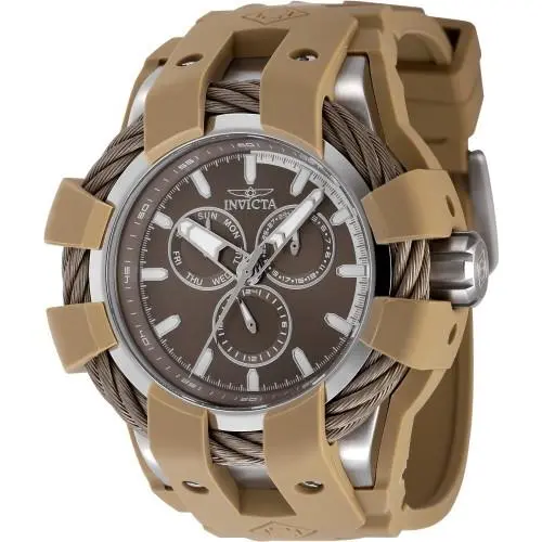 Invicta Men`s Bolt Shock 50mm Khaki Tone Chronograph Quartz Silicone Band Watch