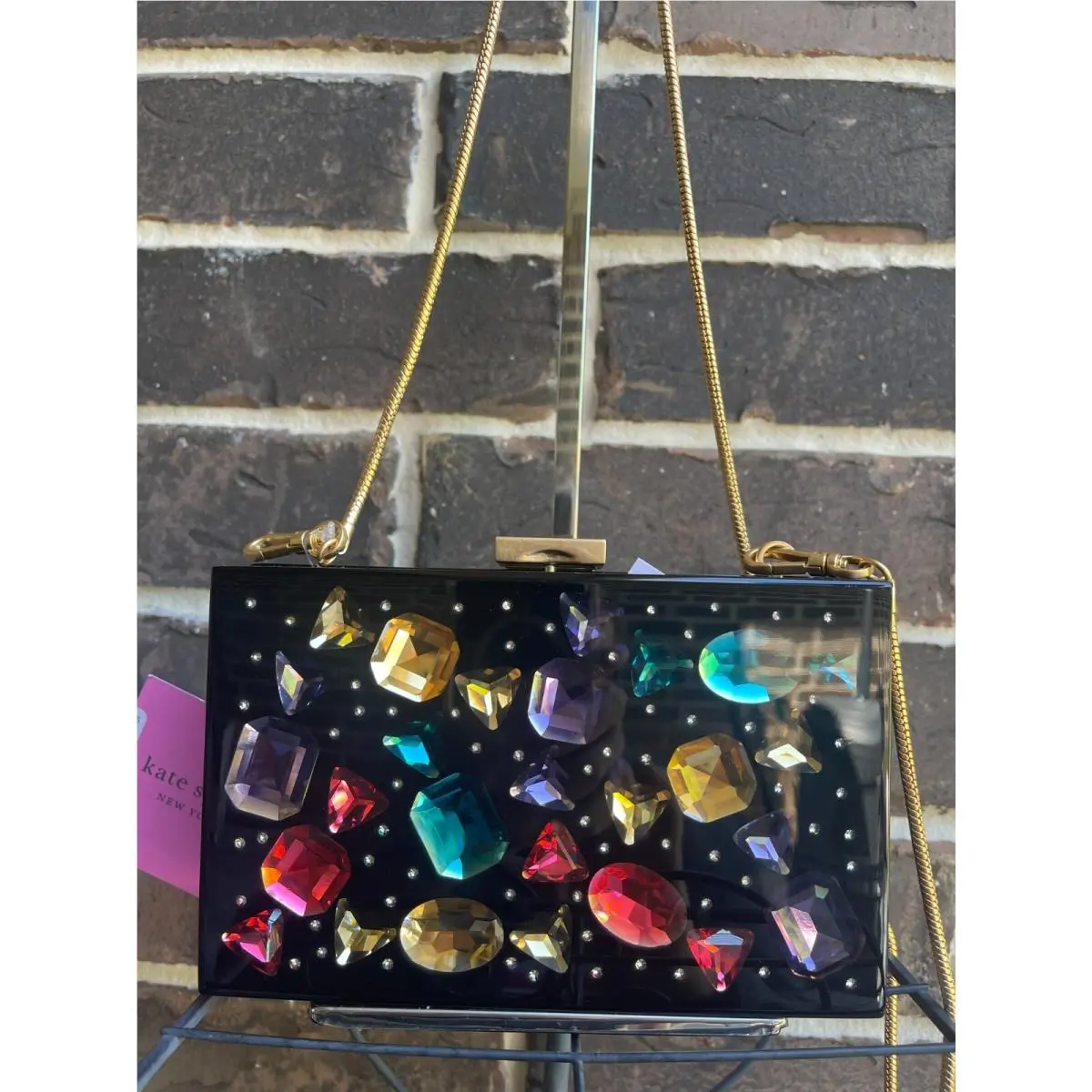 NWT$440 Kate Spade Sweet Treats Jeweled Resin Small Clutch Crossbody Black Multi