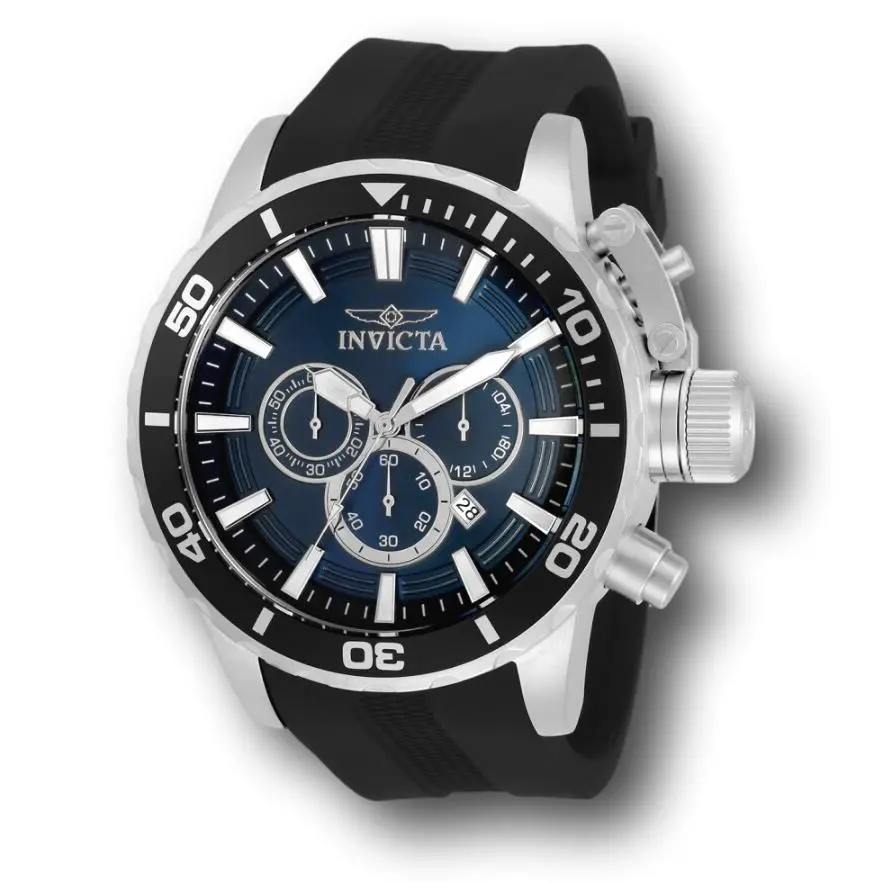 Invicta Corduba Men`s 52mm Sapphire Blue Dial Silicone Chronograph Watch 33699 - Dial: Blue, Silver, White, Band: Black, Bezel: Black, Silver