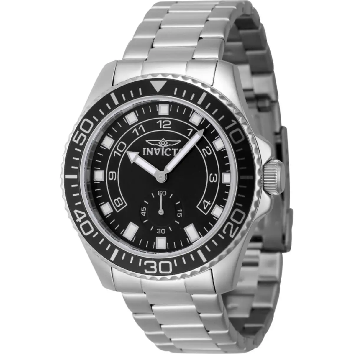 Invicta Men`s Watch Pro Diver Black Dial Silver Stainless Steel Bracelet 47125 - Dial: Black, Band: Silver