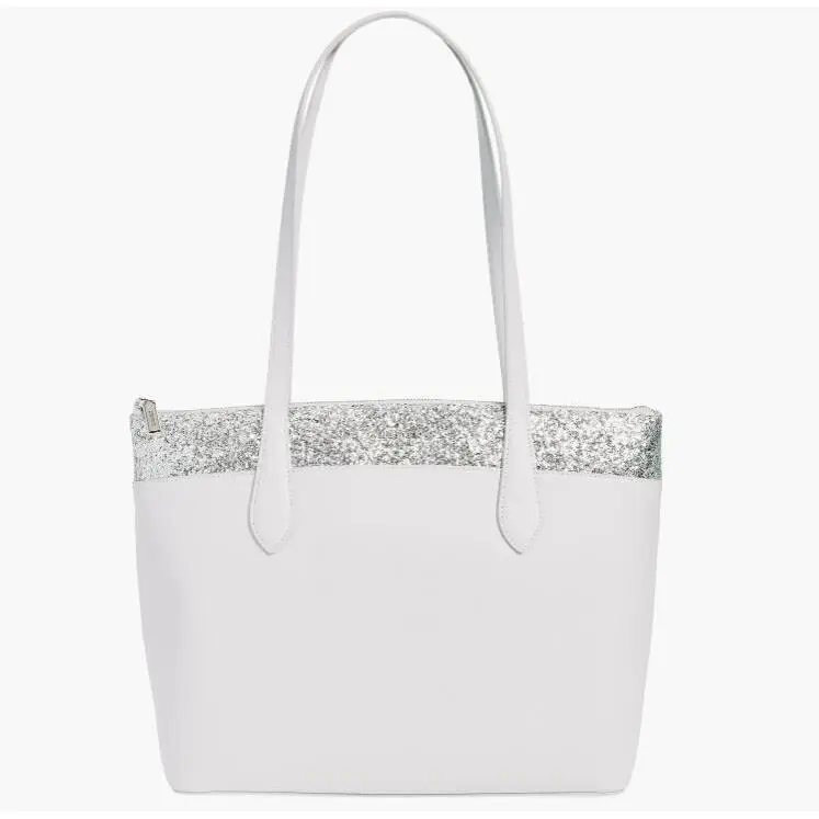 New Kate Spade New York Flash Glitter Tote Grey Handbag Women`s