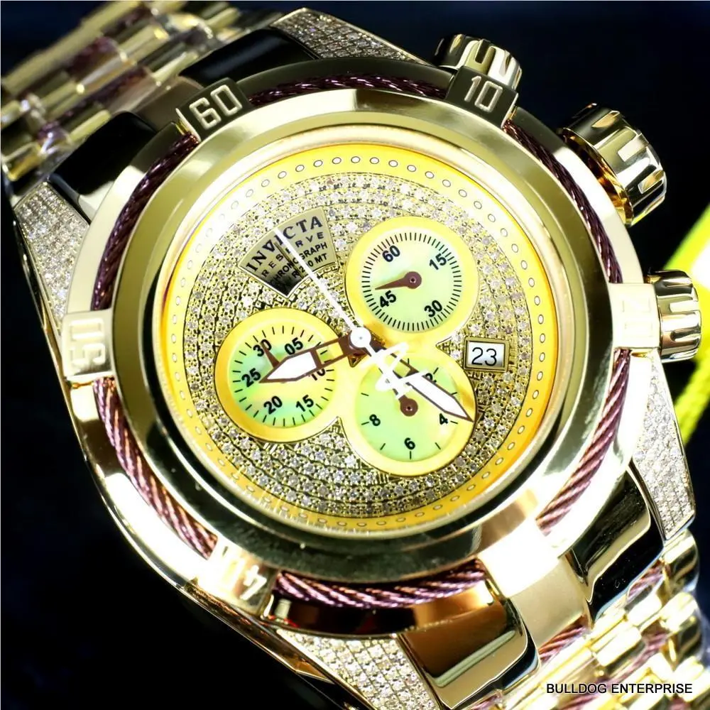 Invicta Reserve Bolt Zeus 1.31 Ctw Diamond Gold Plated Steel Swiss Mvt Watch