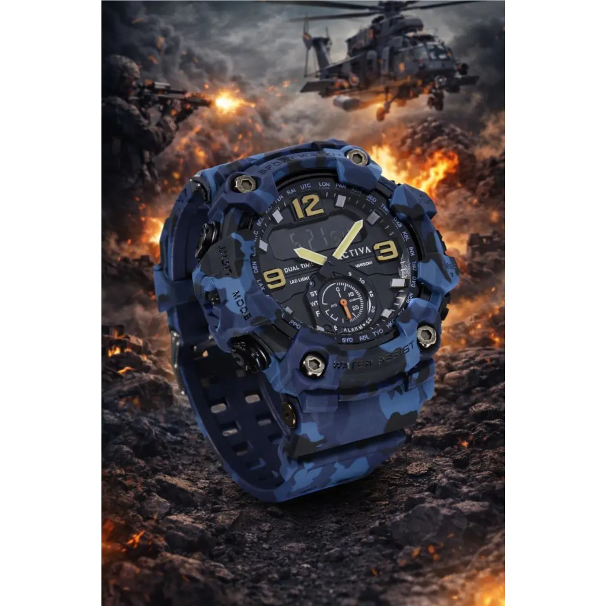 Activa X Invicta Blackops Digital Men`s Watch-56mm Camouflage Blue ACW1637-003