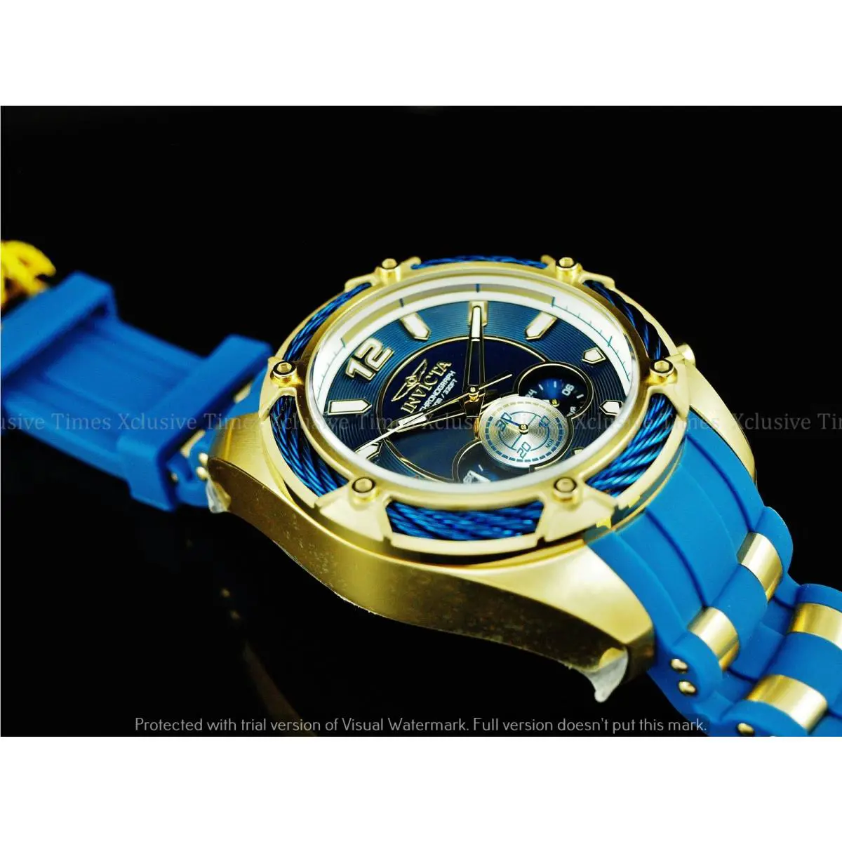 Invicta Men`s 52mm Bolt Chronograph 18KGIP Blue Polyurethane Strap Watch
