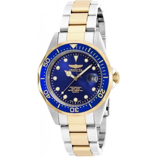 Invicta Pro Diver 17050 Man Quartz 37.5mm Gold Silver SS 200m WR - Dark Blue, Dial: Blue, Band: Silver, Gold