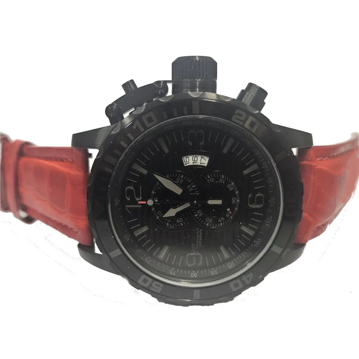 Invicta 11179 Corduba Combat Quartz Chronograph Red Leather Strap Mens Watch - Dial: Black, Band: Red, Bezel: Black