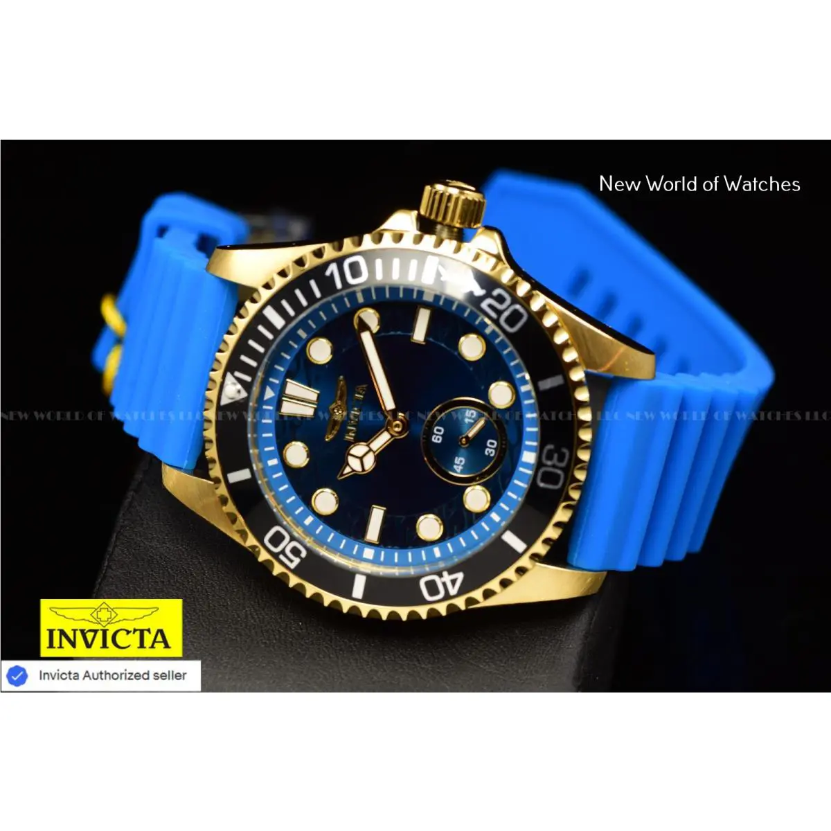 Invicta Men`s Pro Diver 43mm Light Blue Dial SS Silicone Band Quartz Watch-new