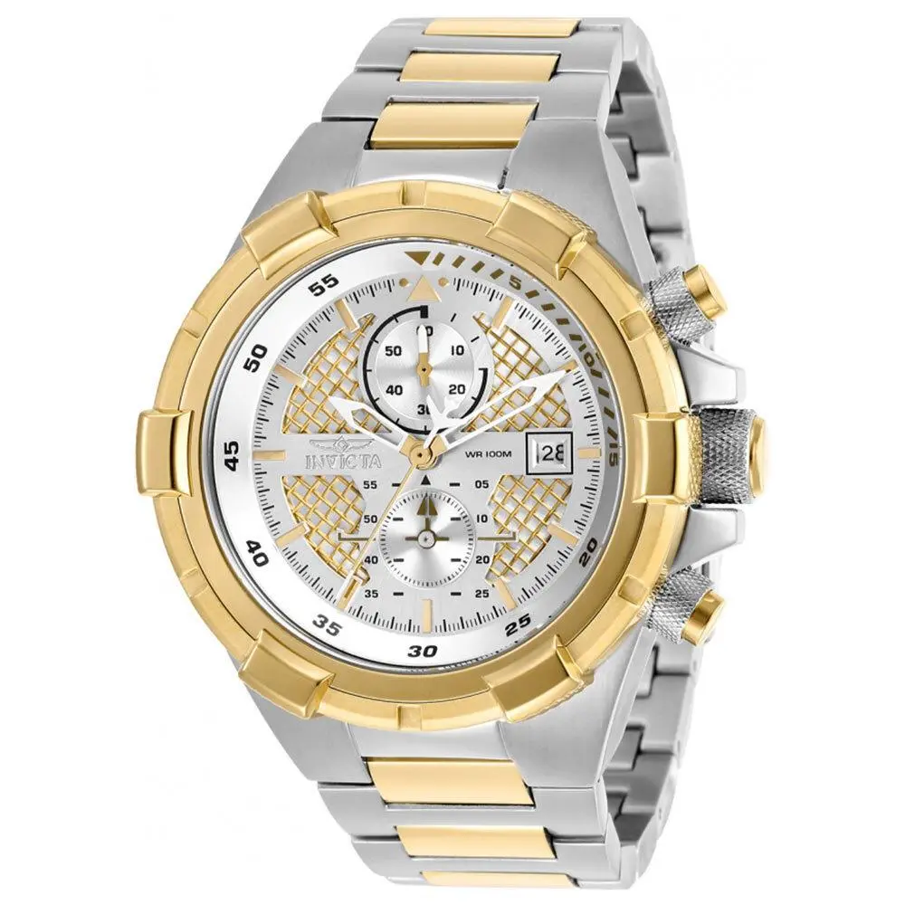 Invicta Men`s Watch Aviator Stainless Steel Case Chrono Two Tone Bracelet 28120