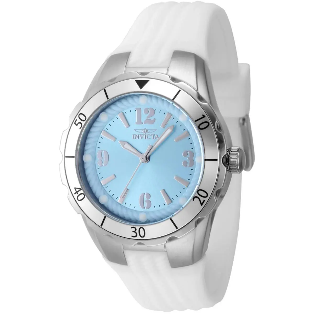 Invicta Women`s Watch Angel Quartz Light Blue Dial White Silicone Strap 48848