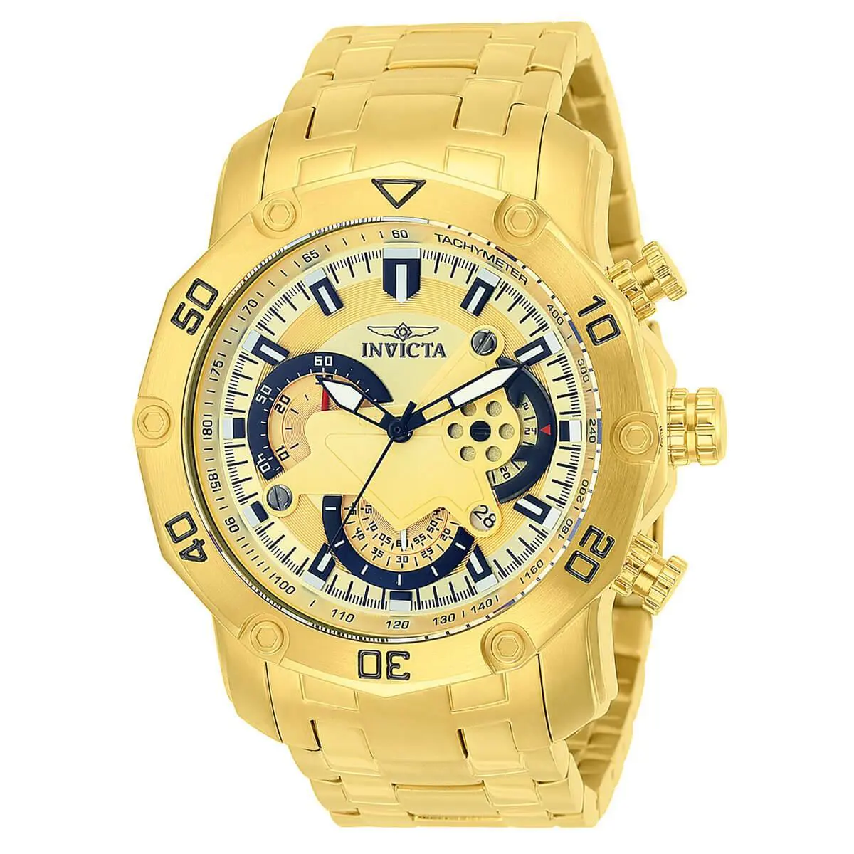 Invicta Men`s Watch Pro Diver Quartz Chrono Yellow Gold Steel Bracelet 22761