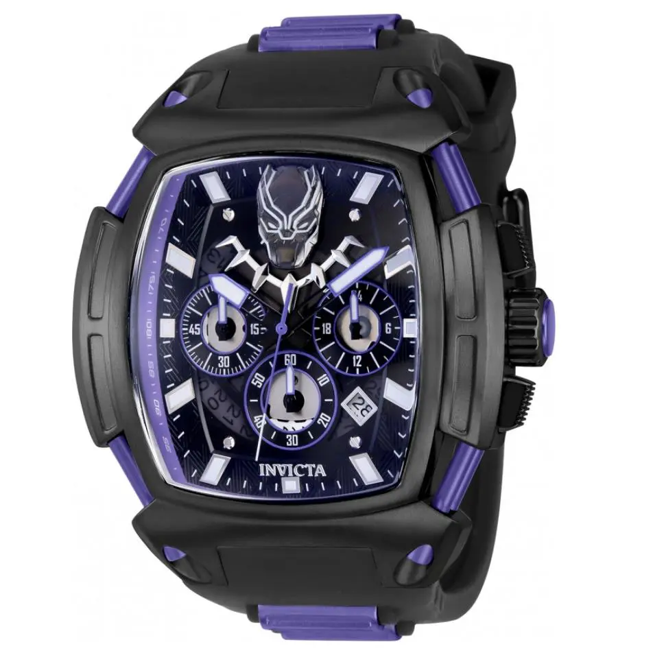 Invicta Marvel Black Panther Men`s 53mm Limited Edition Chronograph Watch 37612 - Dial: Black, Gray, Multicolor, Purple, Silver, Band: Black, Bezel: Black