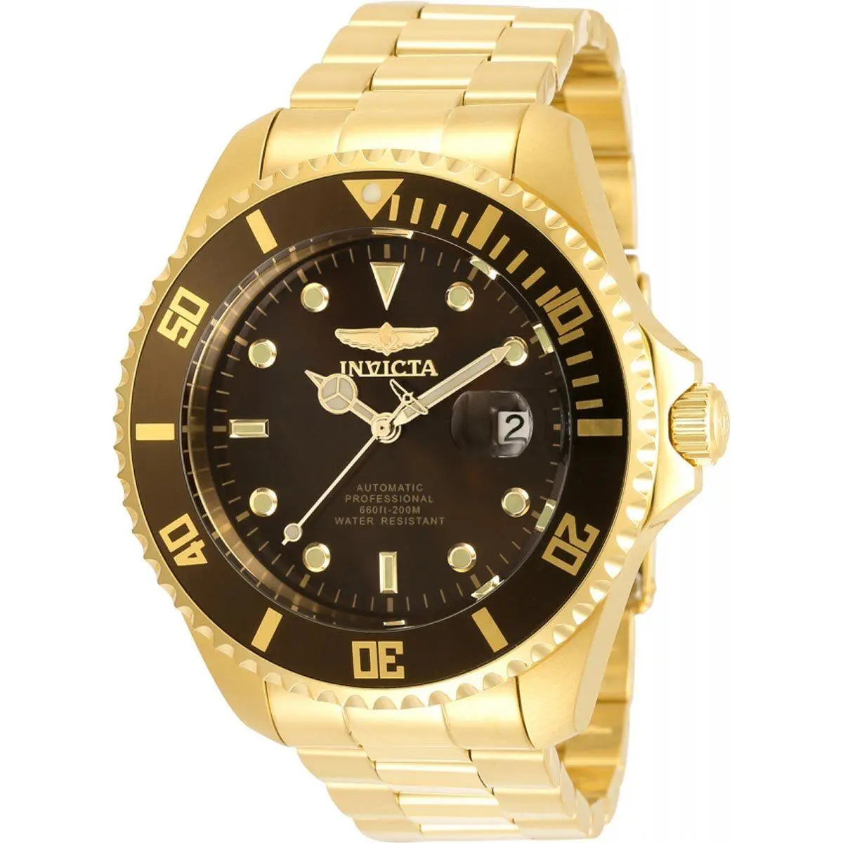 Invicta Men`s Watch Pro Diver Automatic Desert Sand Dial Yellow Gold Steel 35725