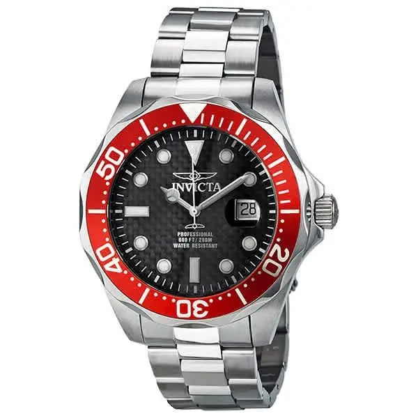 Invicta Pro Diver Grand Diver Black Carbon Fiber Dial Men`s Watch 12565 - Black / Red, Dial: Black (Carbon Fiber), Band: Silver-tone
