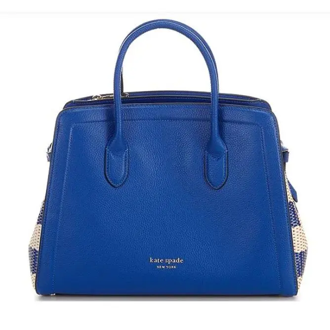 Kate Spade Classic Blue Leather Striped Woven Knott Large Satchel Bag Purse