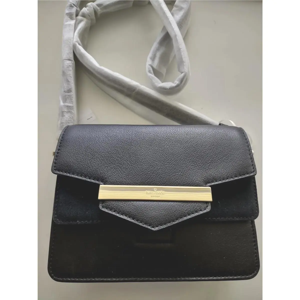 Kate Spade Carmel Court Kaela Black Leather Suede Crossbody Bag Gold Trim