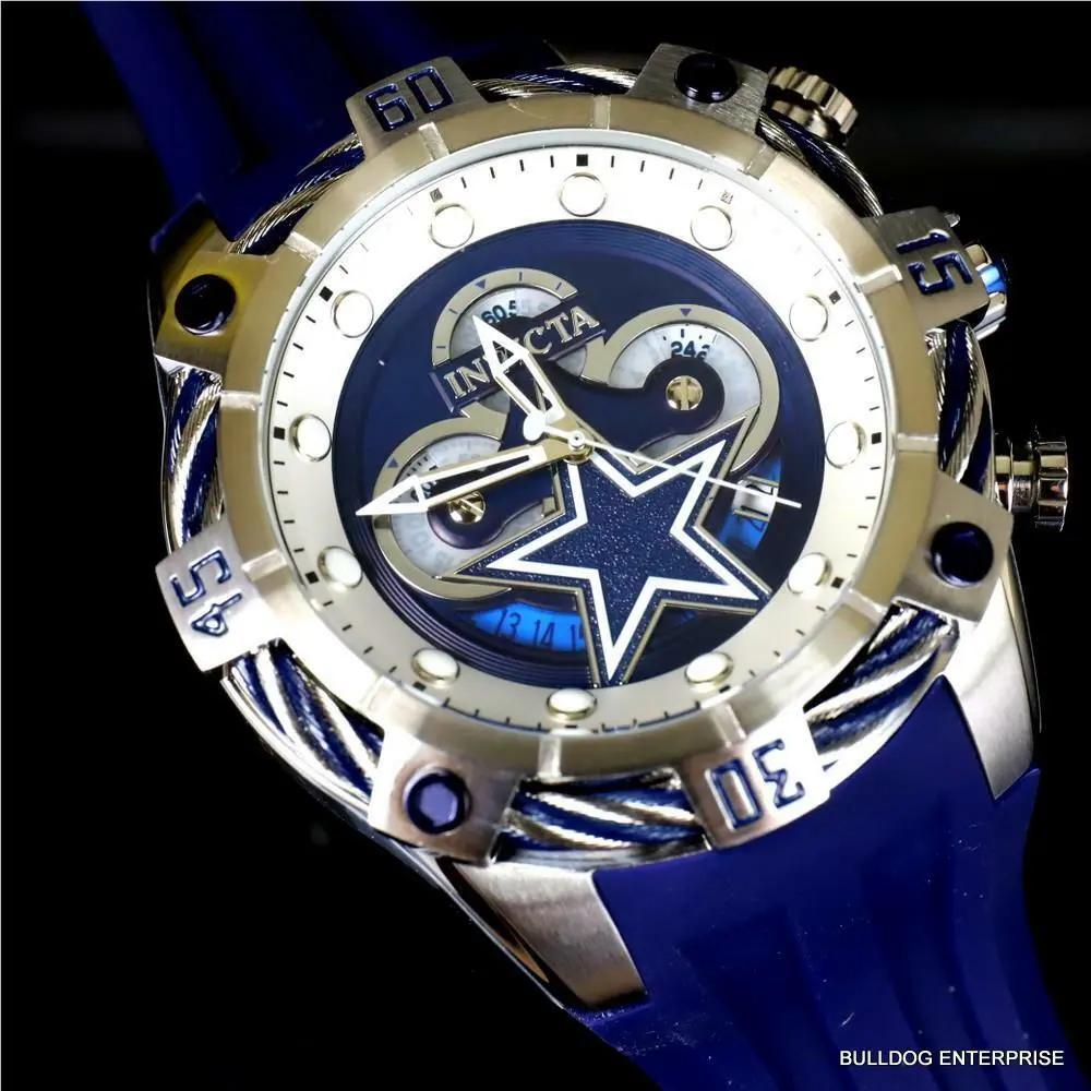 Invicta Nfl Dallas Cowbys Bolt Blue Chronograph Silicone Watch 52mm