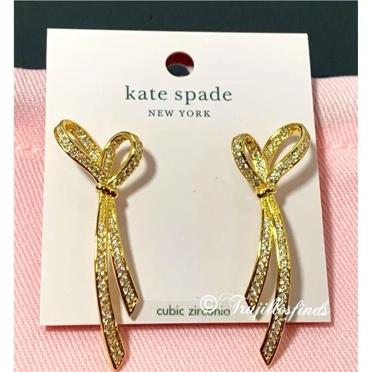 Kate Spade All Tied UP Paved Drop Earrings Gold Tone K6911 New