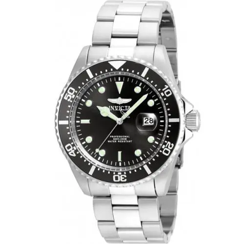 Invicta 22047 Men`s 43mm Pro Diver Black Dial Magnified Date Silver SS Watch