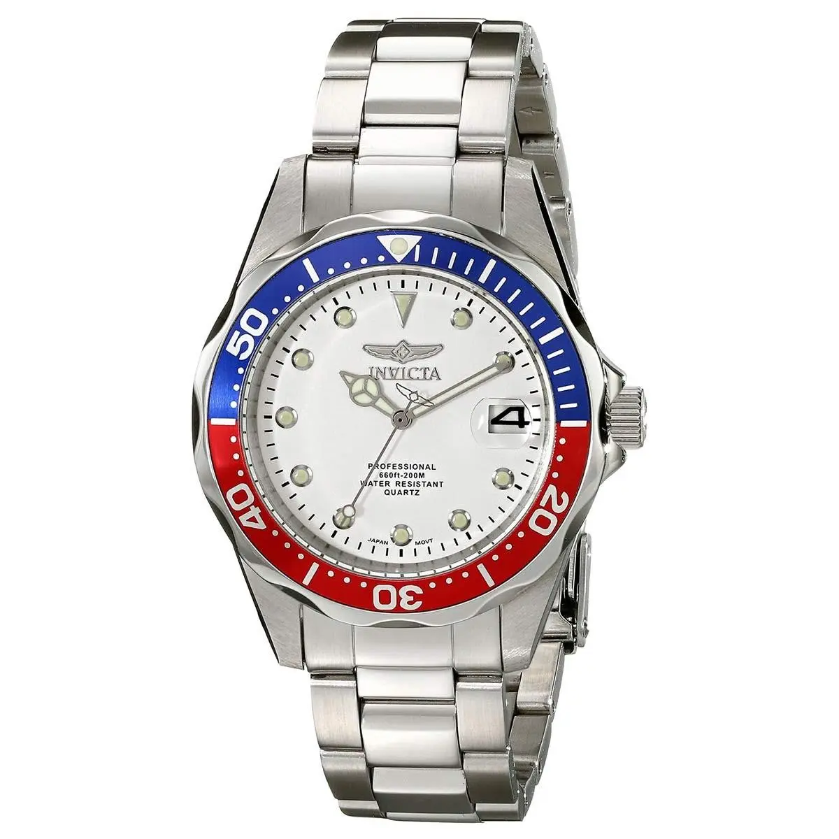 Men`s Watch Stainless Steel Case White Dial Quartz Dive Bracelet 17047 by Invicta