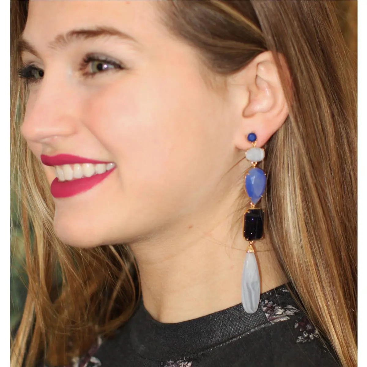 Earrings Symphony Sparkle Blue Linear Chandelier Semi Precious Stone by Kate Spade