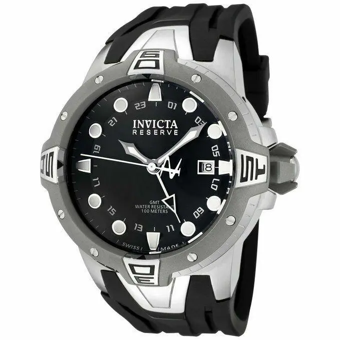 Mens Invicta 0651 Reserve Sea Excursion Gmt Black Polyurethane Watch - Dial: Black, Band: Black