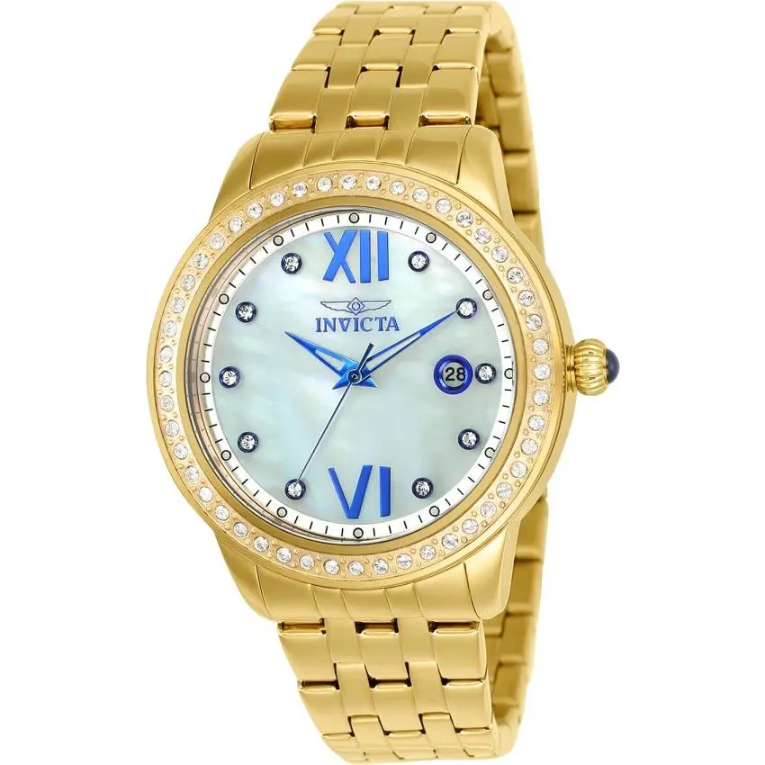 Womens Invicta 23662 Angel Crystal Accented Bezel Gold Tone Bracelet Watch