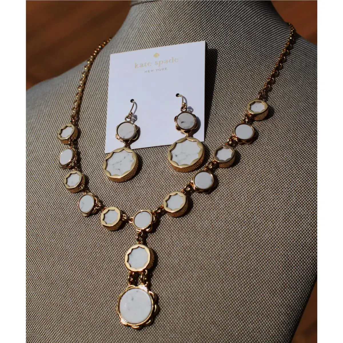 Kate Spade Punchy Petals Drop Earrings Y Necklace Set Semi-precious Stone Dangle