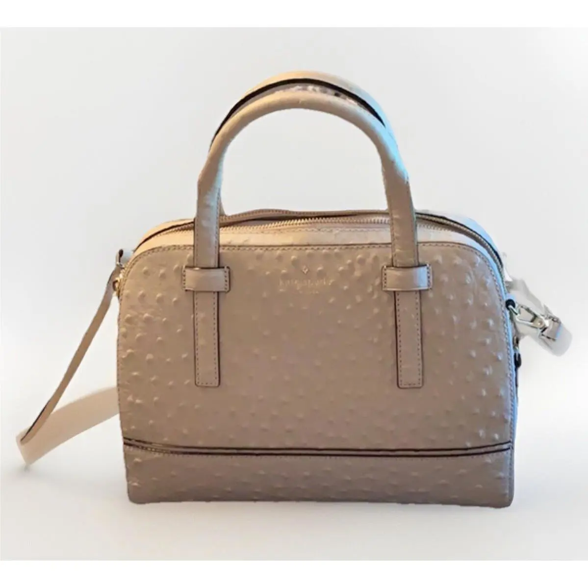 Kate Spade Riverside Street Ostrich Small Felix Satchel in Soft Limestone
