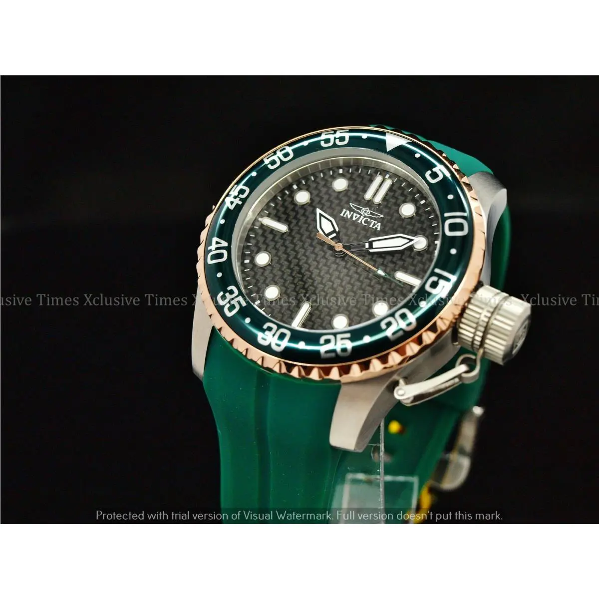 Invicta Men`s 50mm Pro Diver Medusa Carbon Fiber Dial Green Silicone Strap Watch