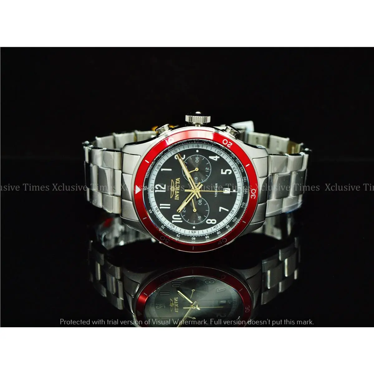 Invicta 46mm Vintage Speedway Gmt Multifunction Red Bezel SS Watch