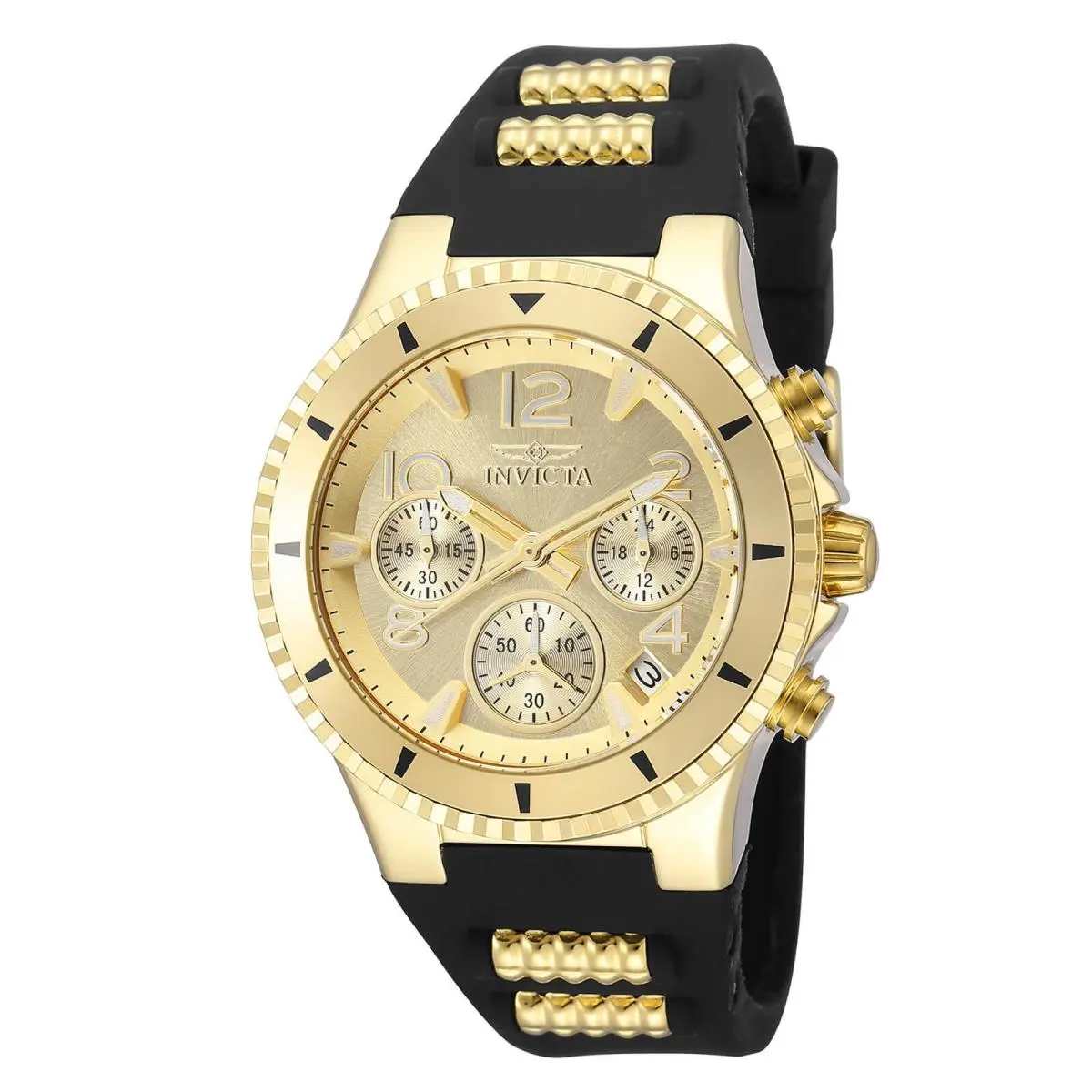 Invicta Women`s Watch Blu Chronograph Black and Yellow Gold Strap 36909