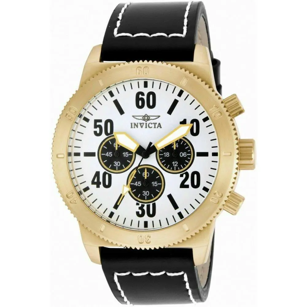 Invicta Specialty 16756 Men`s Round White Analog Chronograph Leather Watch