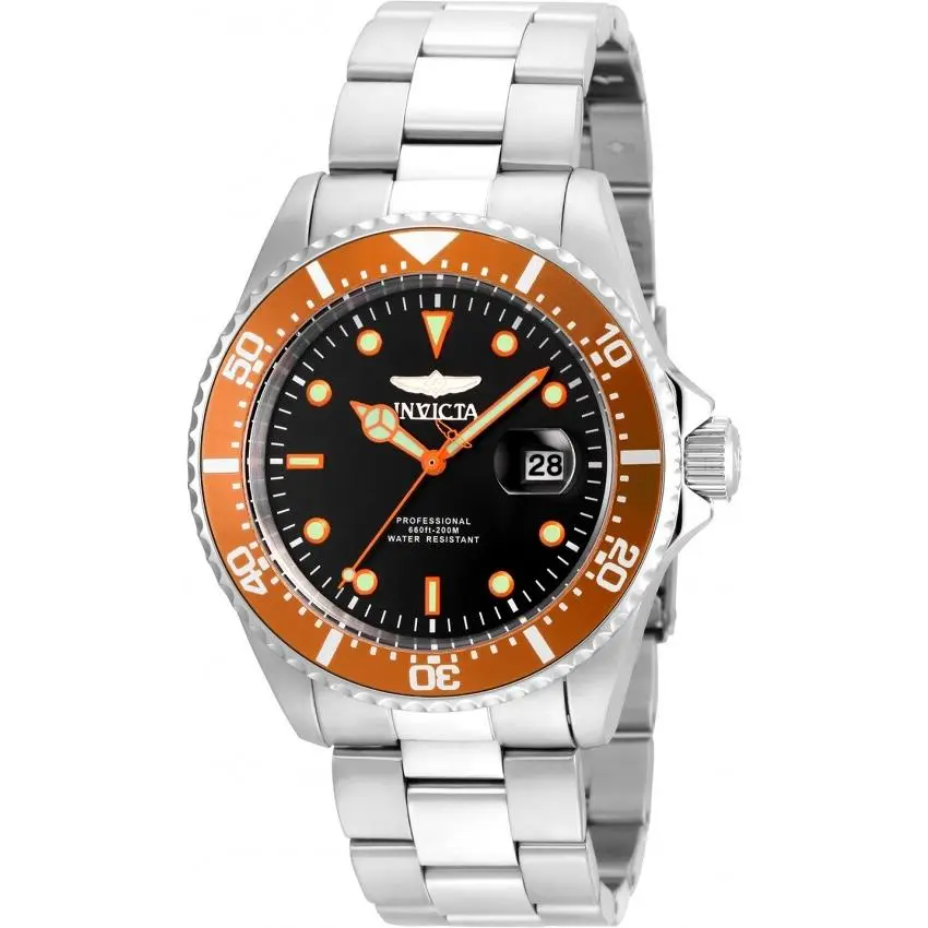 Invicta 22022 Pro Diver Men`s 43mm Orange Bezel Black Sunray Date Dial Watch