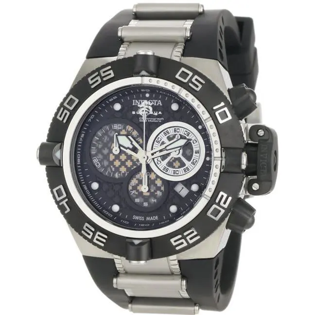 Swiss Made Invicta 0519 Subaqua Noma IV Chronograph Watch with 3-Slot Dive Case - Dial: Black, Band: Black, Silver, Bezel: Black