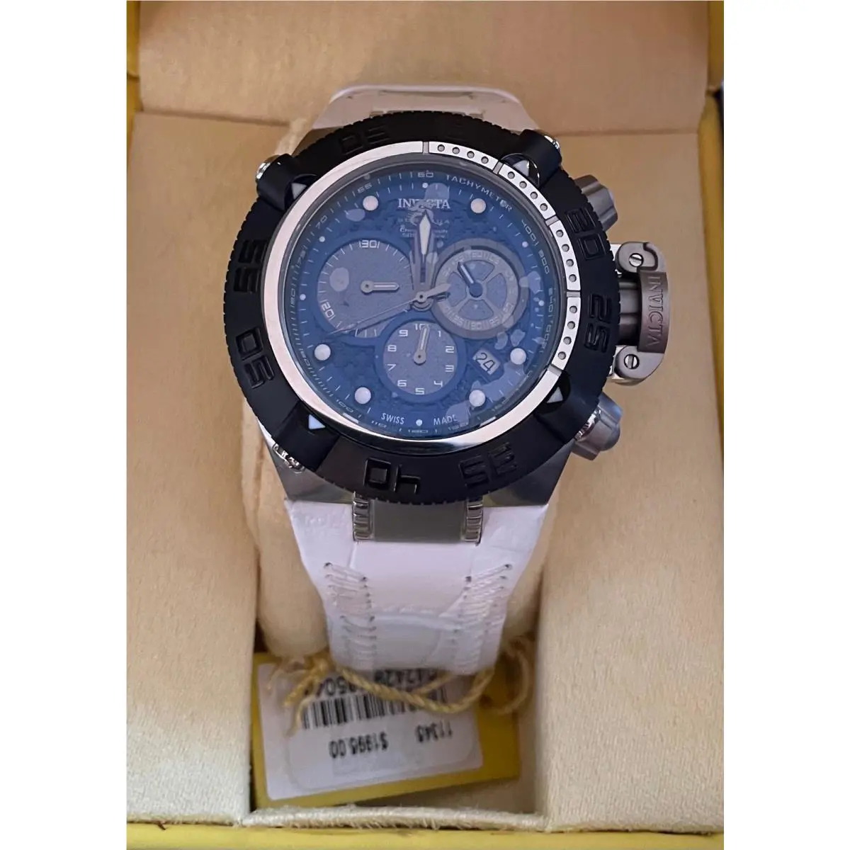 Invicta 11345 Men`s Blue Dial Subaqua Noma IV White Leather Band 47mm Watch