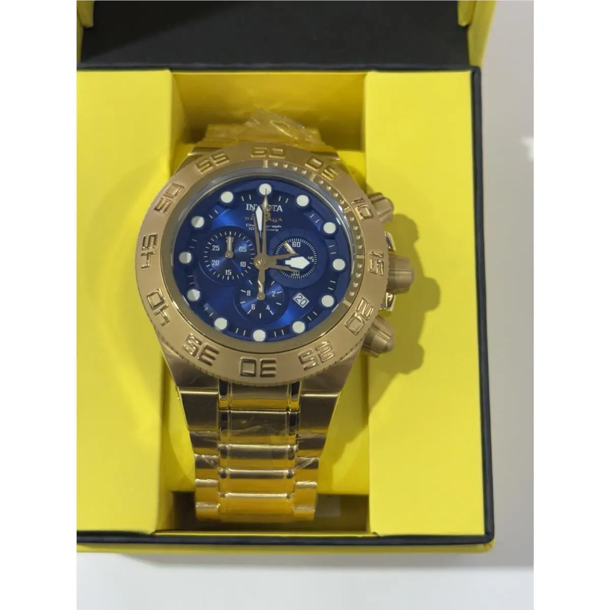 Invicta Subaqua Blue Dial Gold Band Mens Watch