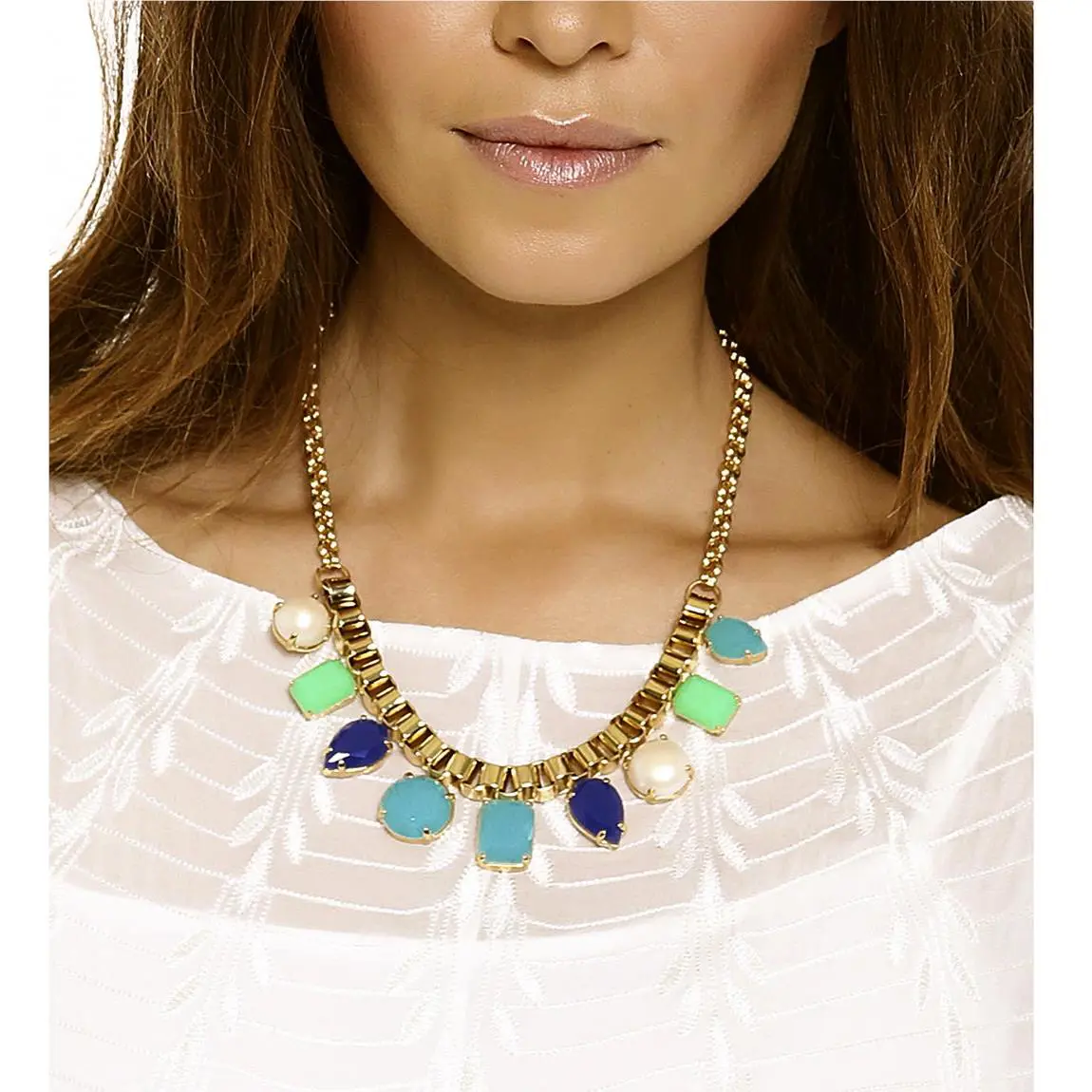 Kate Spade York Boardwalk Stroll Gem Necklace Earrings Set Blue Green Stones