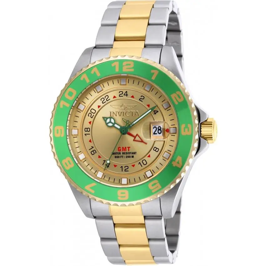 Mens Invicta 18245 Pro Diver Gmt Gold Dial Two-tone Bracelet Watch