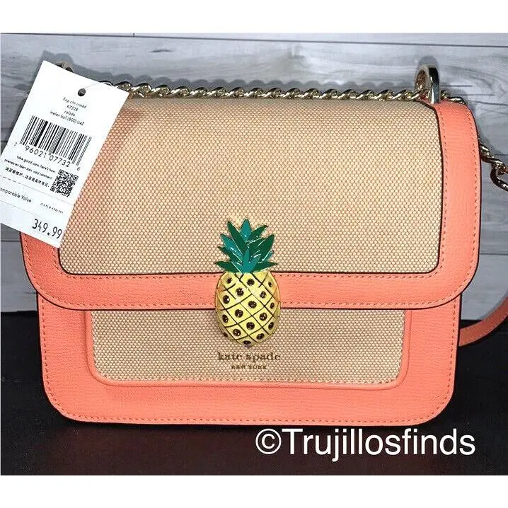 Kate Spade Remi Pineapple Colada Flap Chain Crossbody Melon Ball Coral K7328 New
