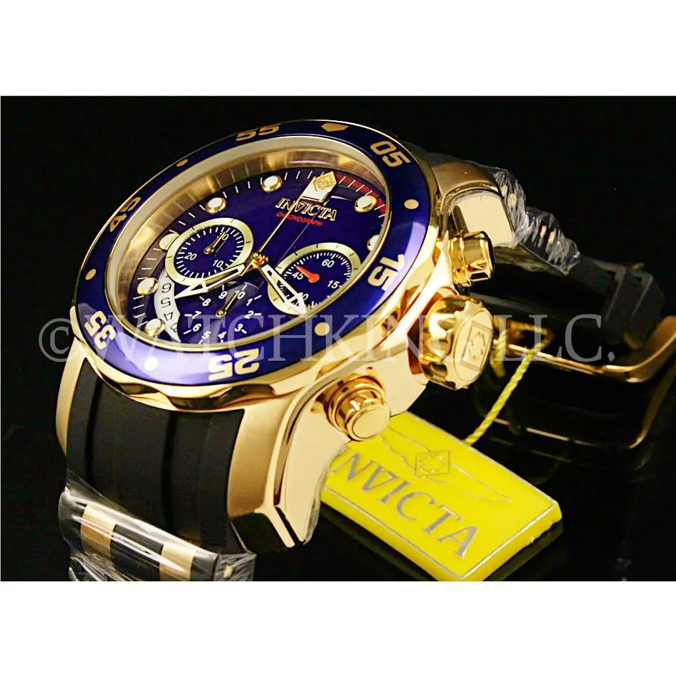 Invicta Men Scuba Pro Diver Chrono 18K Gold Plated Blue Dials.s Poly Watch