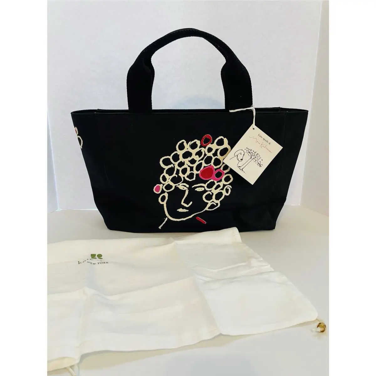 Kate Spade NY and Maira Kalman Black Nylon Tote Bag w/ Zipper Close Top Rare