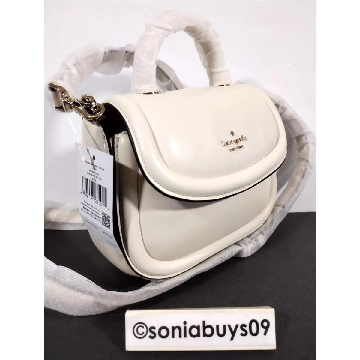 Kate Spade NY Puffy Smooth Leather Mini Top Handle Crossbody KB705 Parchment