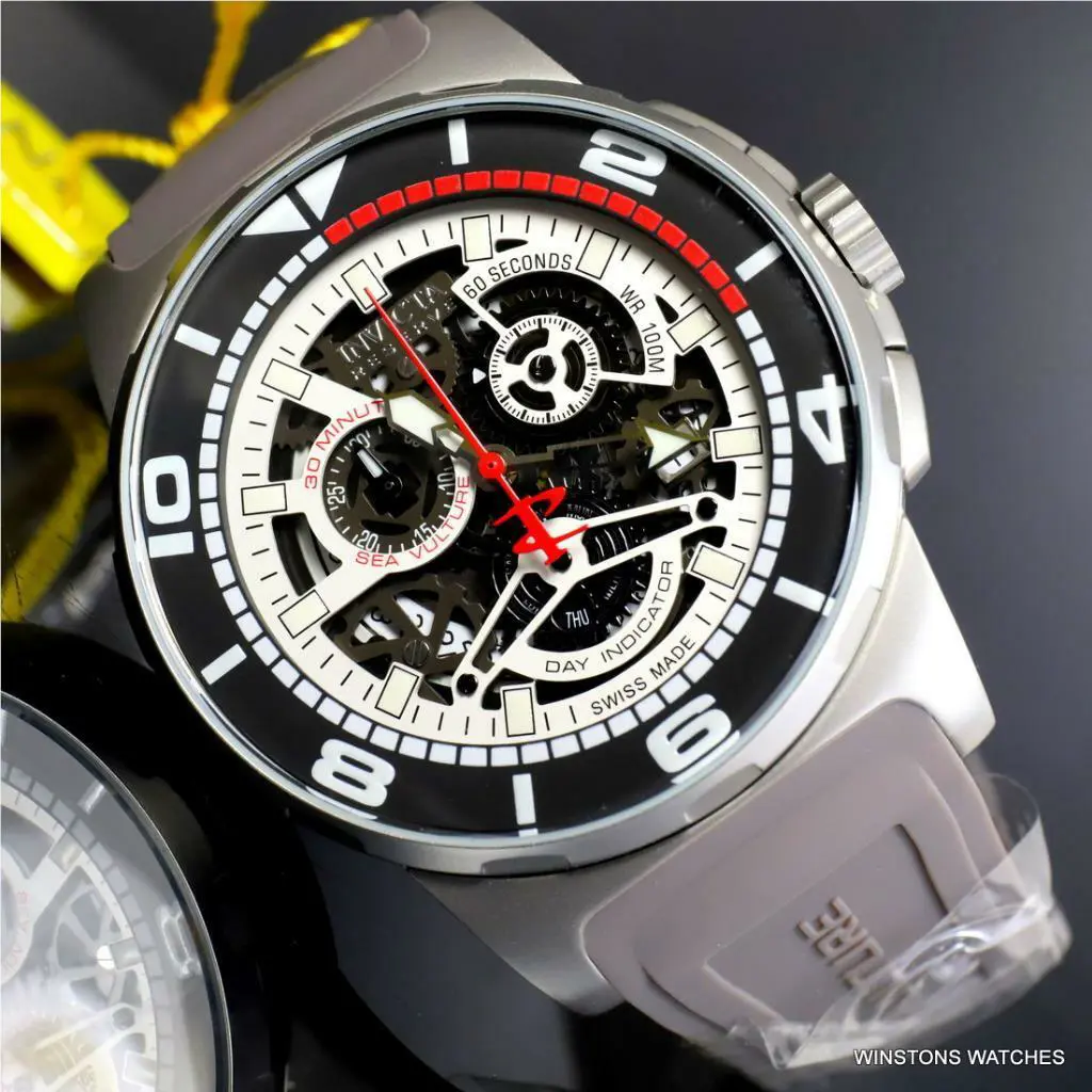 Invicta Reserve Sea Vulture Swiss Made 47mm Gray Rubber Skeletonized Watch
