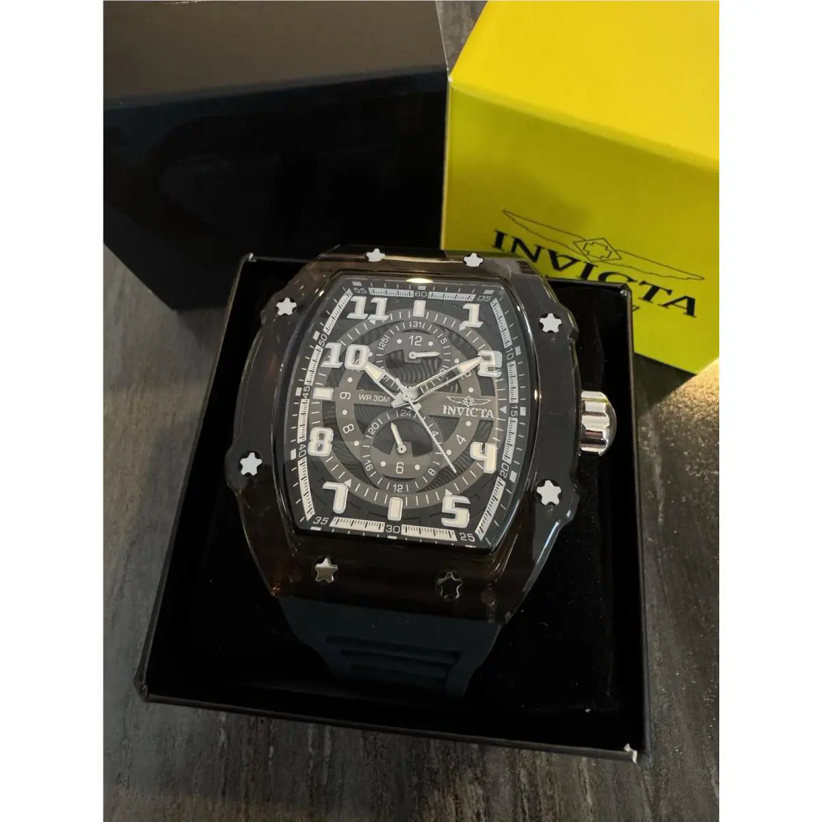 Invicta Racing Cyclone Quartz Day/date Black Silicone 48mm Mens Watch