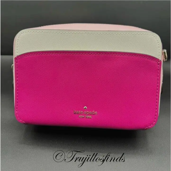 Kate Spade Lauryn Color Block Leather Camera Bag Crossbody Handbag Pink New