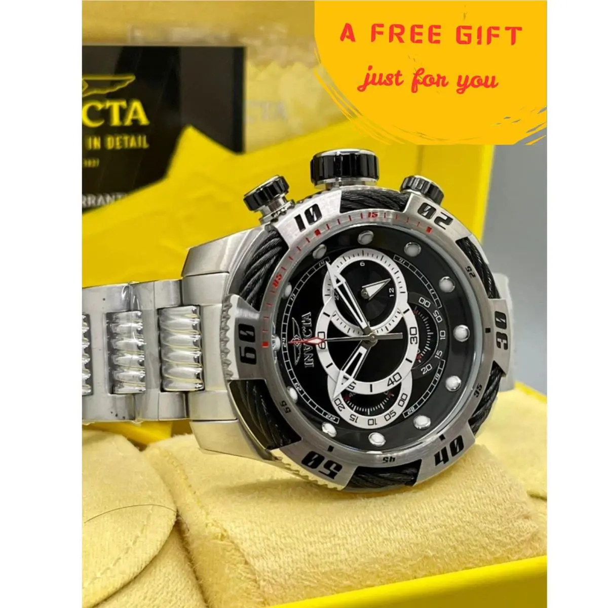 Invicta Speedway Men 50mm Black Dial Chronograph Steel Band Watch - 25478