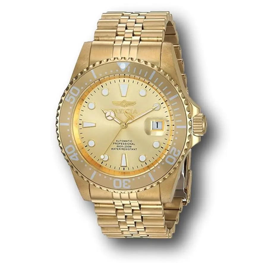 Invicta Pro Diver Automatic Men`s Triple Gold 42mm Stainless Watch 30096 - Dial: Gold, Band: Gold, Bezel: Gold, Silver