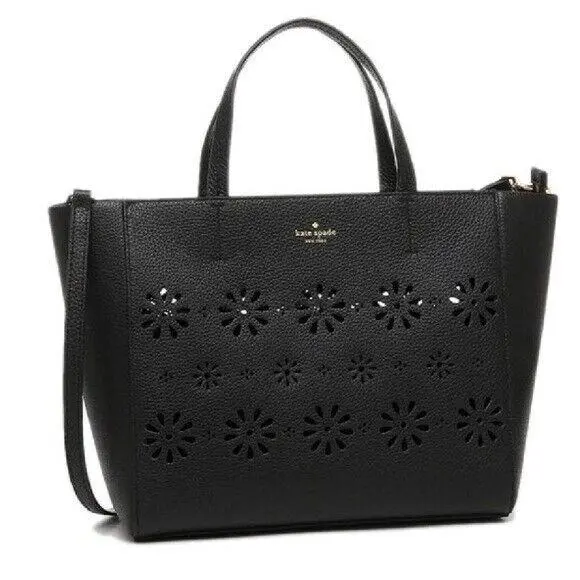 Kate Spade Faye Drive Elisabeth Flower Cutouts Black Leather Tote